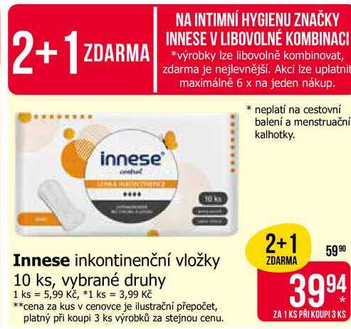 Innese inkontinenční vložky 10 ks, vybrané druhy