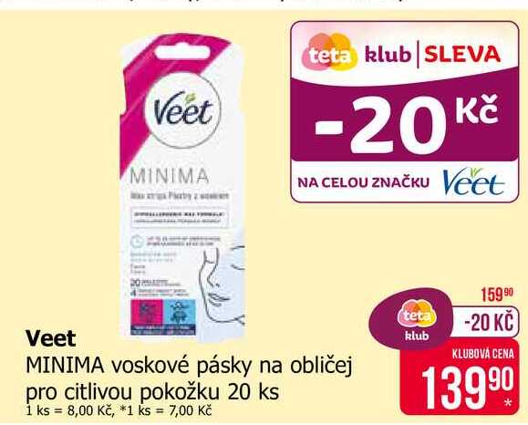 Veet voskové pásky na obličej pro citlivou pokožku 20 ks Teta drogerie