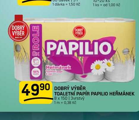 DOBRÝ VÝBĚR TOALETNÍ PAPÍR PAPILIO HEŘMÁNEK 8 x 150 | 3vrstvý