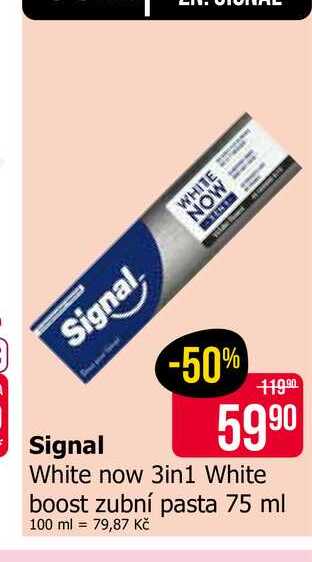 Signal White now 3in1 White boost zubní pasta 75 ml Teta drogerie