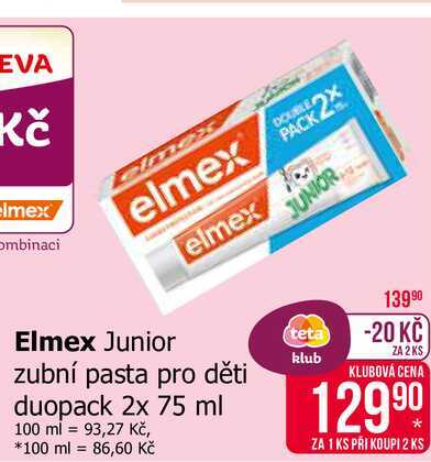 Elmex Junior zubní pasta pro děti duopack 2x 75 ml Teta drogerie