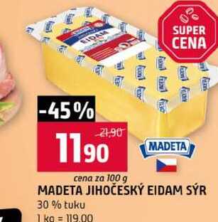 MADETA JIHOČESKÝ EIDAM SÝR 30% tuku 100g