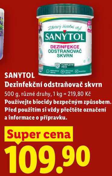 SANYTOL Dezinfekční odstraňovač skvrn, 500 g Lidl