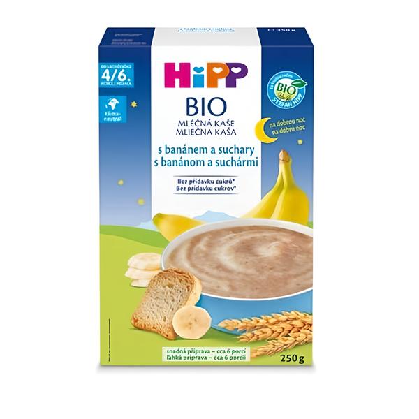 HiPP BIO mléčná kaše na dobrou noc s banánem a suchary Košík.cz