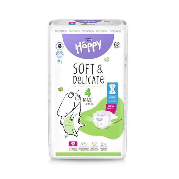 Bella Baby Happy dětské plenky Soft & Delicate vel. 4 (8-14 kg), 62 ks Košík.cz
