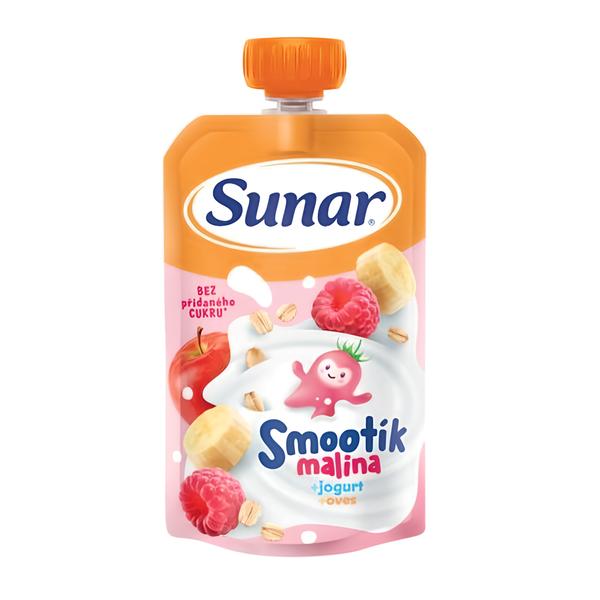 Sunar Smootík dětská kapsička malina, jogurt, ovesné vločky, 12 m+ Košík.cz