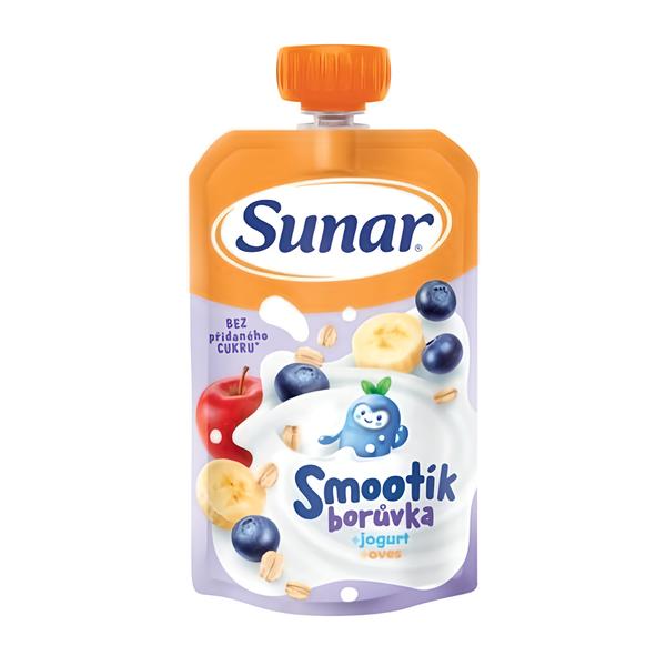 Sunar Smootík dětská kapsička borůvka, jogurt, ovesné vločky, 12 m+ Košík.cz