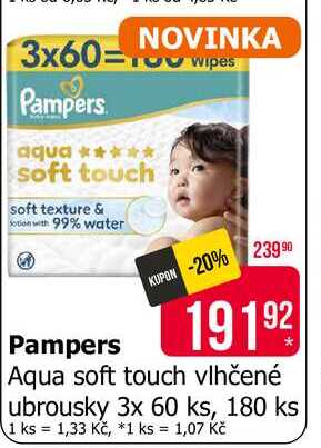 Pampers Aqua soft touch vlhčené ubrousky 3x 60 ks, 180 ks