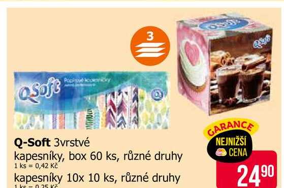 Q-Soft 3vrstvé kapesníky, box 60 ks, různé druhy Teta drogerie