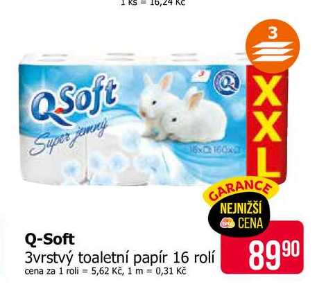KS = 16,24 KC 3 QSoft Super 3vrstvý toaletní papír 16 rolí Teta drogerie