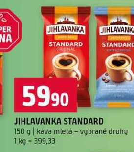JIHLAVANKA STANDARD 150 g káva mletá vybrané druhy