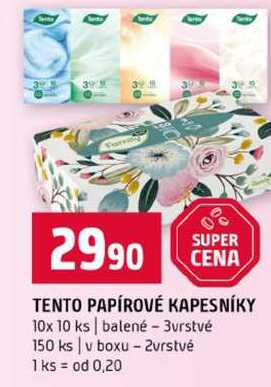 TENTO PAPÍROVÉ KAPESNÍKY 10x 10 ks balené - 3vrstvé 150 ks v boxu 1ks 2vrstvé 