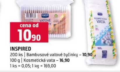 INSPIRED 200 ks Bambusové vatové tyčinky 100 g Kosmetická vata Terno