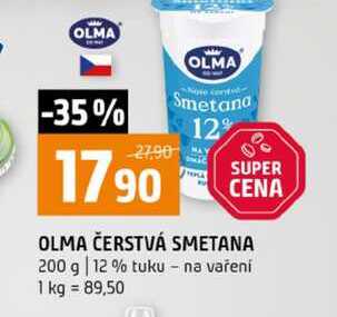 OLMA ČERSTVÁ SMETANA 200 g 12% tuku na vaření