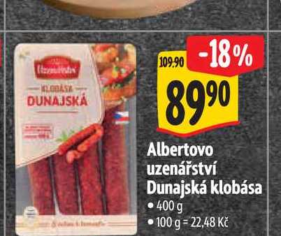 Albertovo uzenářství Dunajská klobása 400 g
