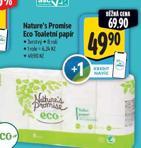 Nature's Promise Eco Toaletní papír 3vrstvý  8 rolí Albert