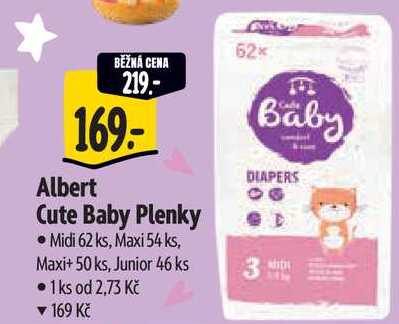 Albert Cute Baby Plenky - Midi 62 ks, Maxi 54 ks, Maxi+ 50 ks, Junior 46 ks