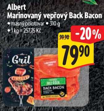 Albert Marinovaný vepřový Back Bacon, 310 g 