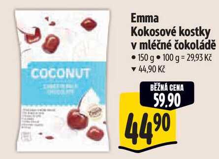 Emma Kokosové kostky v mléčné čokoládě, 150 g