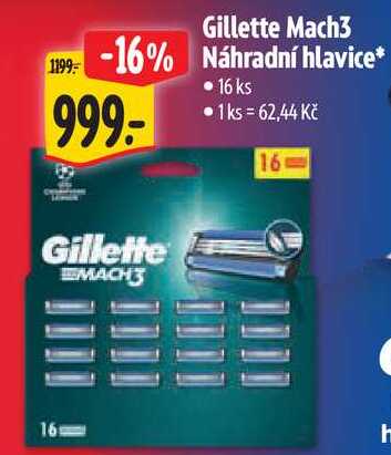 Gillette Mach3 Náhradní hlavice, 16 ks Albert