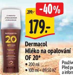 Dermacol Mléko na opalování OF 20, 200 ml Albert