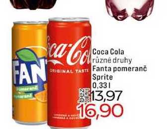 Coca Cola různé druhy Fanta pomeranč Sprite 0,33l