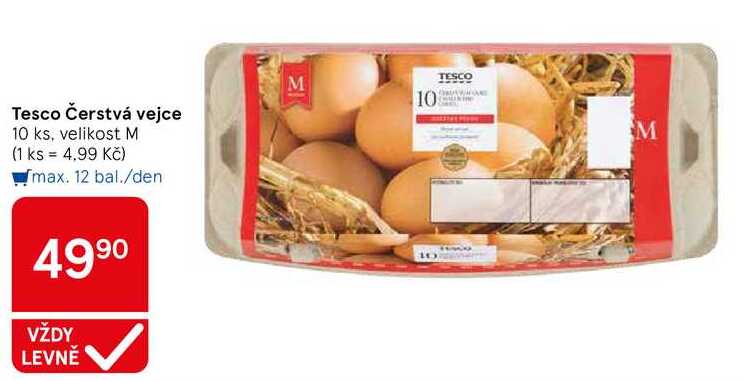 Tesco Čerstvá vejce, 10 ks, velikost M  