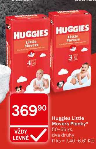 Huggies Little Movers Plenky, 50-56 ks, dva druhy Tesco
