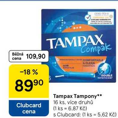 Tampax Tampony, 16 ks, více druhů 