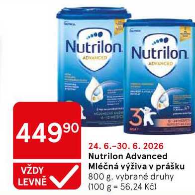 Nutrilon Advanced Mléčná výživa v prášku, 800 g, vybrané druhy Tesco