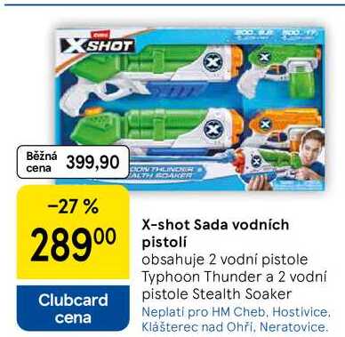 X-shot Sada vodních pistolí, obsahuje 2 vodní pistole Typhoon Thunder a 2 vodní pistole Stealth Tesco