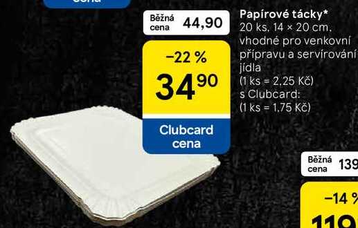 Papírové tácky, 20 ks, 14 x 20 cm. vhodné pro venkovní přípravu a servírování jídla Tesco