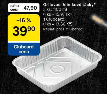 Grilovací hliníkové tácky, 3 ks, 1100 ml Tesco