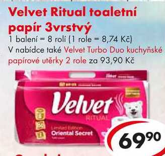 Velvet Ritual toaletní papír 3vrstvý, 8 rolí CBA