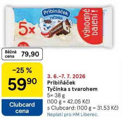 Pribiňáček Tyčinka s tvarohem, 5x 38 g