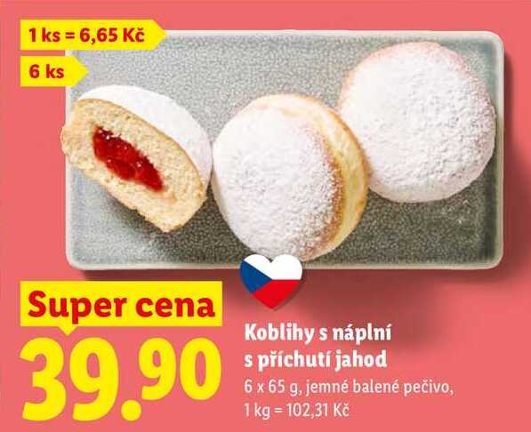 Koblihy s náplní s příchutí jahod, 6 x 65 g