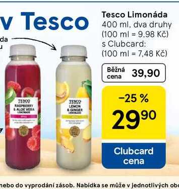 Tesco Limonáda, 400 ml, dva druhy