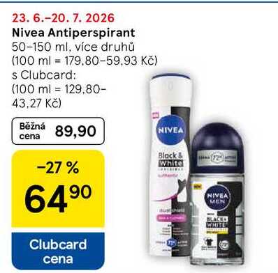 Nivea Antiperspirant, 50-150 ml, více druhů Tesco