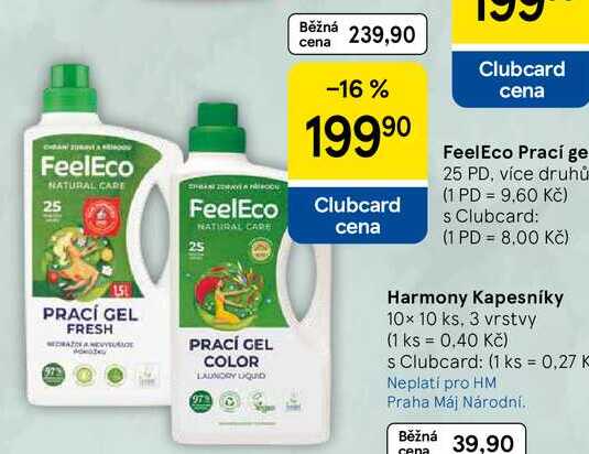 FeelEco Prací gel, 25 PD, více druhů Tesco