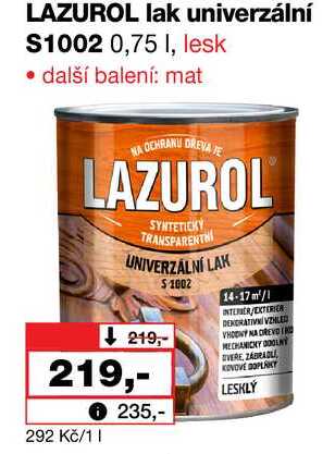LAZUROL lak univerzální S1002 0,75l Barvy a laky drogerie 