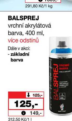 Kč/1 kg BALSPREJ vrchní akrylátová barva, 400 ml Barvy a laky drogerie 