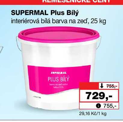 SUPERMAL Plus Bílý interiérová bílá barva na zeď, 25 kg Barvy a laky drogerie 