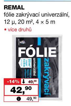 REMAL fólie zakrývací univerzální, 12 μ, 20 m², 4 x 5 m