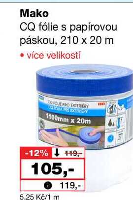 Mako CQ fólie s papírovou páskou, 210 x 20 m Barvy a laky drogerie 