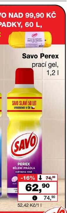 Savo Perex prací gel, 1,2l Barvy a laky drogerie 