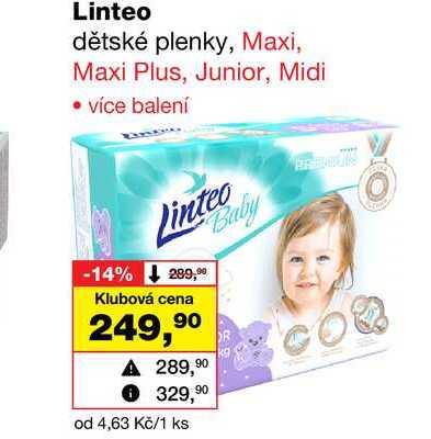 Linteo dětské plenky, Maxi, Maxi Plus, Junior, Midi Barvy a laky drogerie 