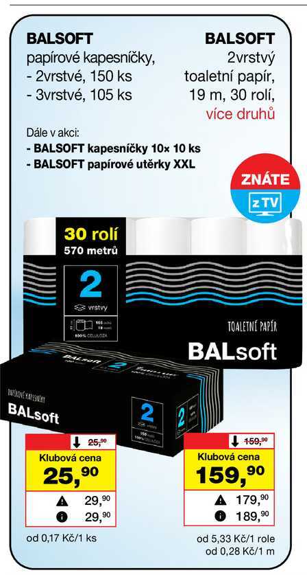 BALSOFT papírové kapesníčky, - 2vrstvé, 150 ks Barvy a laky drogerie 