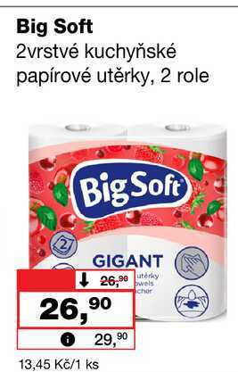 Big Soft 2vrstvé kuchyňské papírové utěrky, 2 role Barvy a laky drogerie 