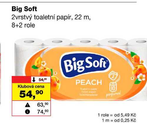 Big Soft 2vrstvý toaletní papír, 22 m, 8+2 role Barvy a laky drogerie 