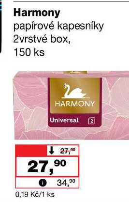 Harmony papírové kapesníky 2vrstvé box, 150 ks Barvy a laky drogerie 